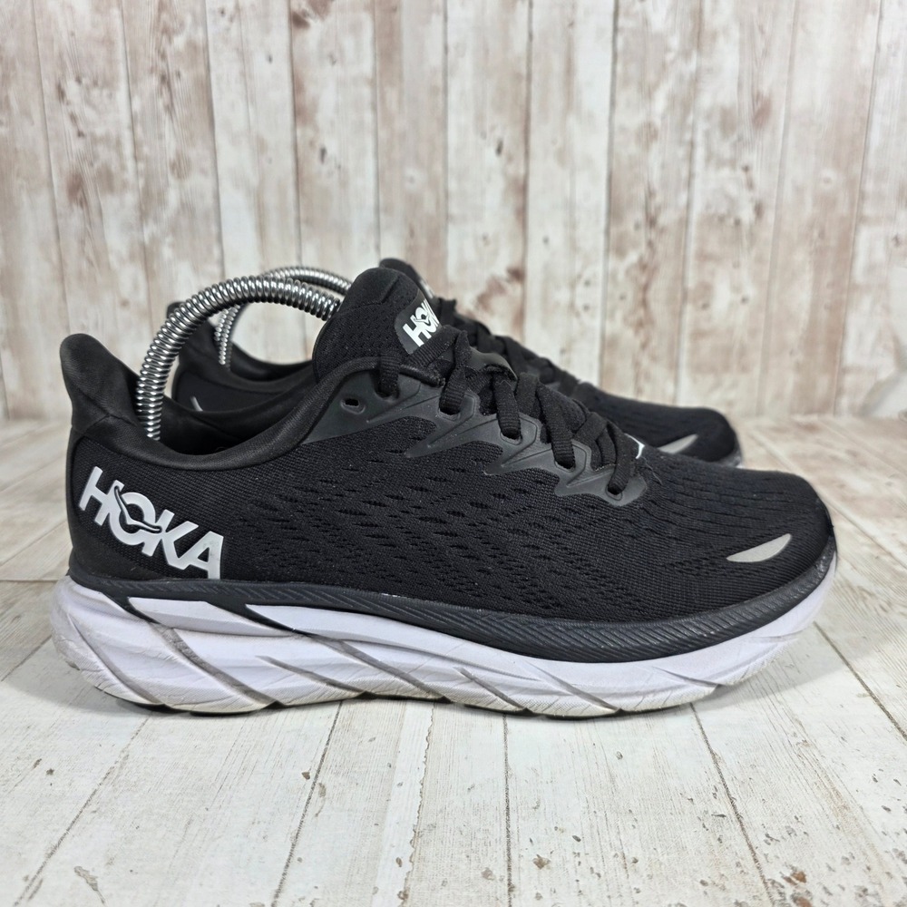 Hoka Clifton 8 Womens Black White Running Shoes Sneakers Size 8.5 US